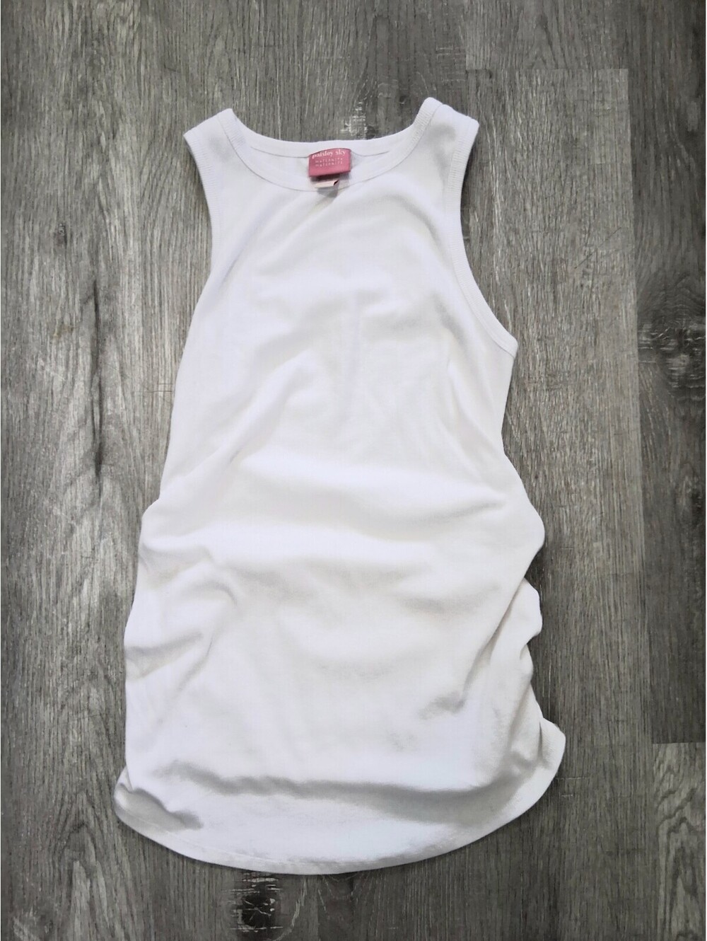 Paisley Sky Maternity Size Lg White Ribbed High Neck Stretch Baby Bump Tank Top